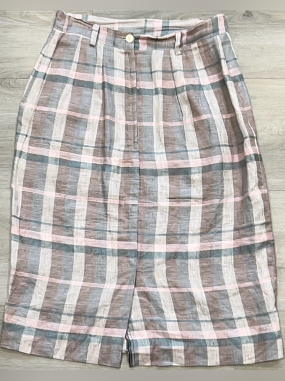 Reminiscence Stewart Richer Vintage 90s Plaid Linen Skirt Size 28 Pink Multi